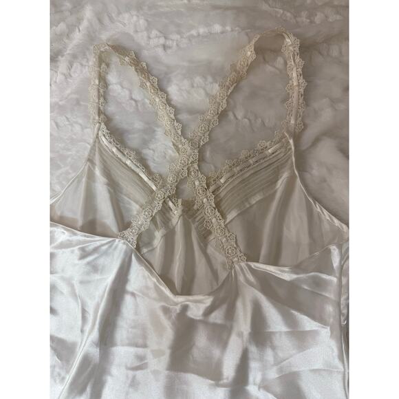 VTG Eileen West Romantic Lace Trim Satin Chemise Nightgown Slip Bridal White L - Picture 10 of 13